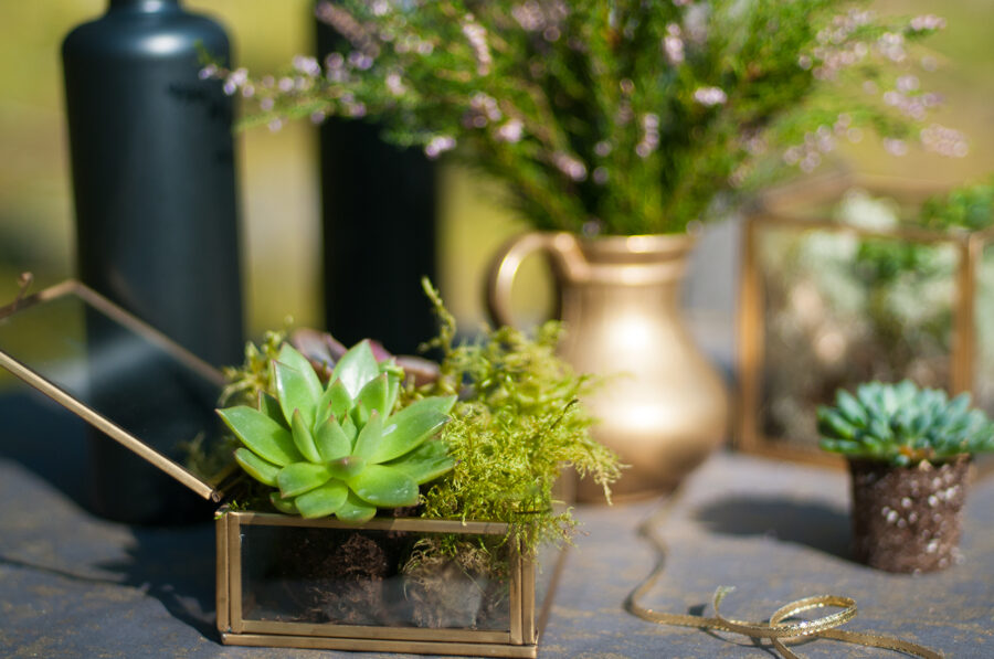 Stikla - metāla kastīte, zeltīta, 13x5x10 cm