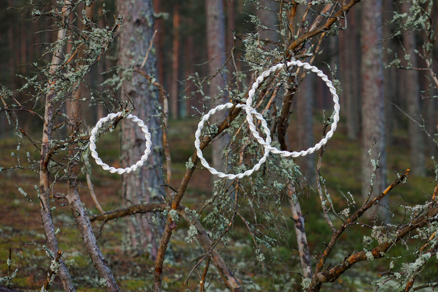Dekoratīvi mezgloti apļi, dabīga kokvilna/gaiši bēša